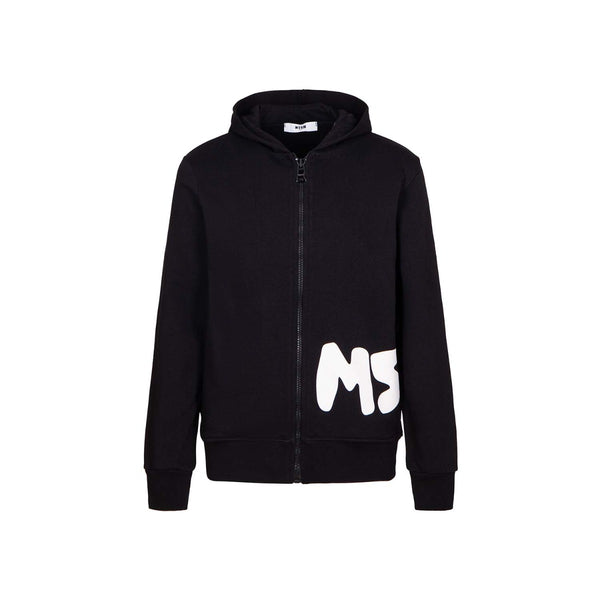 Boys Black Cotton Zip-Up Hoodie Jacket