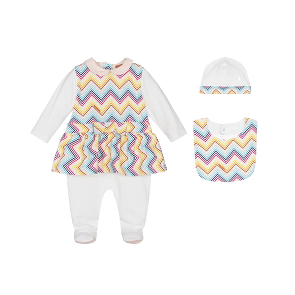 Girls White Zigzag Cotton Babysuit Set