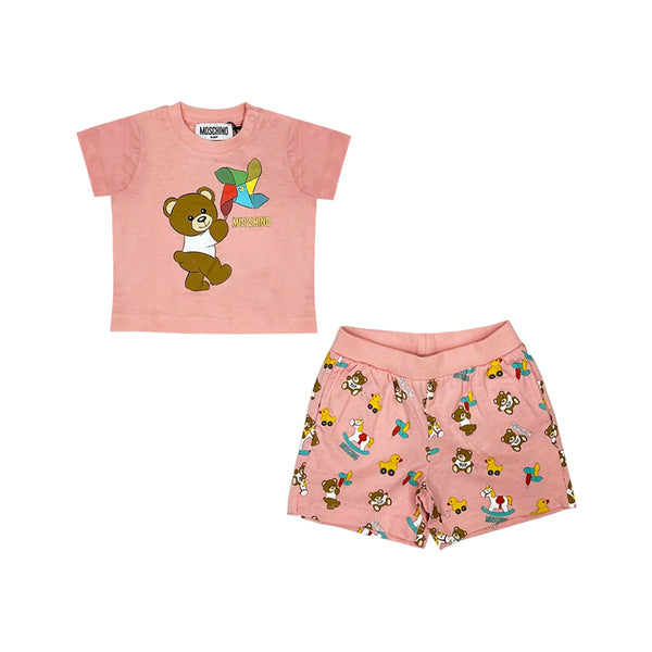 Baby Girls Teddy Bear -Print Shorts Set