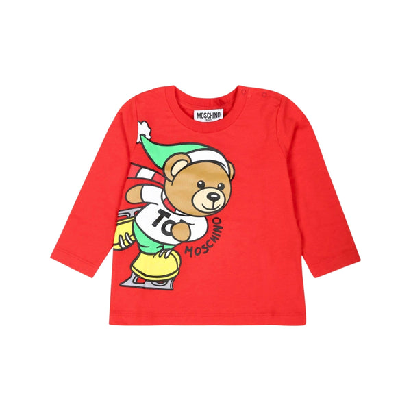Baby Unisex Red Teddy Bear-Print Cotton T-shirt