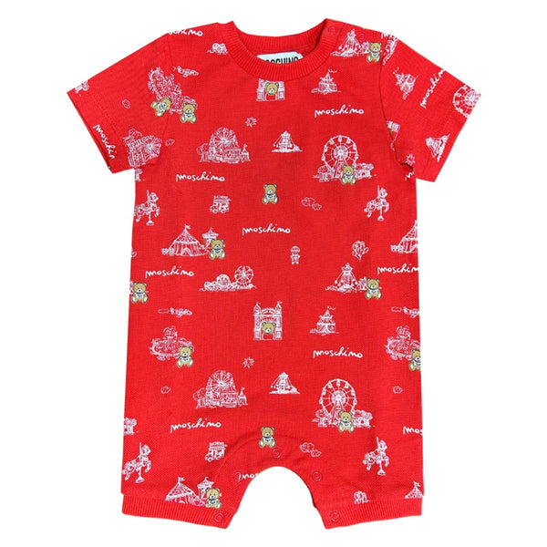 Baby Unisex Red All-Over Printed Romper