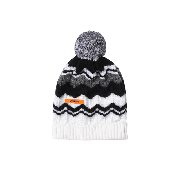 Kids Black Zigzag Pattern Knitted Beanie
