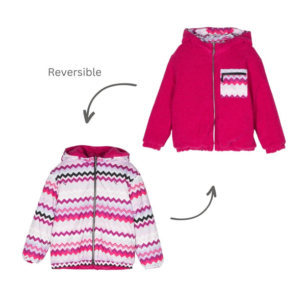 Girls Pink Zigzag-Pattern Reversible Bomber Jacket