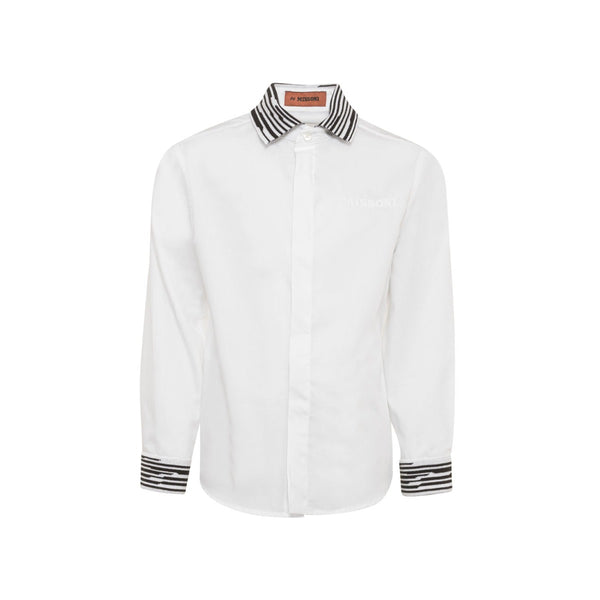 Boys White Stripe-Detail Cotton Shirt