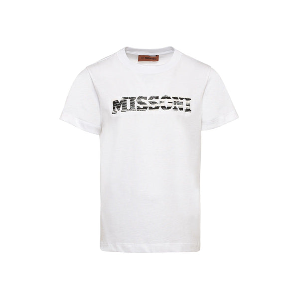 Boys White Logo Print Half Sleeves T-Shirt