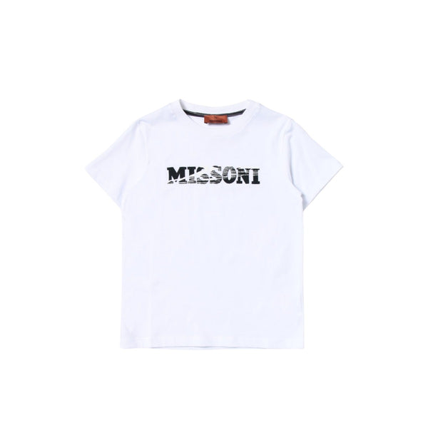 Boys White Logo Print Cotton T-Shirt