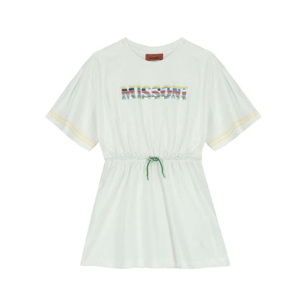 Girls White Stitched-Logo Dress