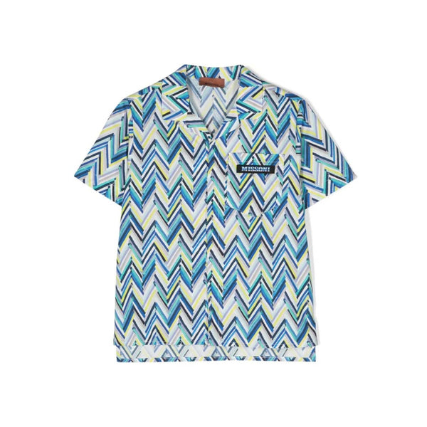 Boys Blue Zigzag-Print Cotton Shirt