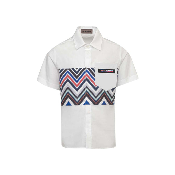 Boys White Zigzag-Print Cotton Shirt
