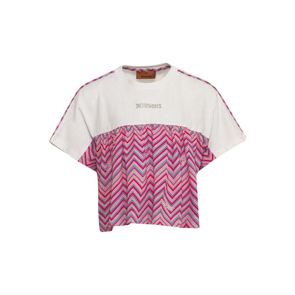 Girls Pink & White Cotton Zig-zag T-Shirt