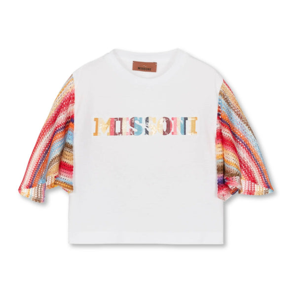 Girls White Contrasting-Logo T-shirt