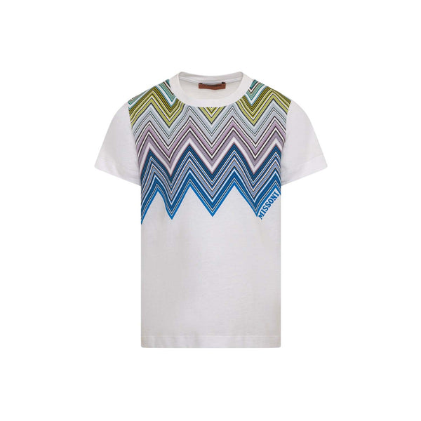 Unisex White Zigzag Cotton T-Shirt