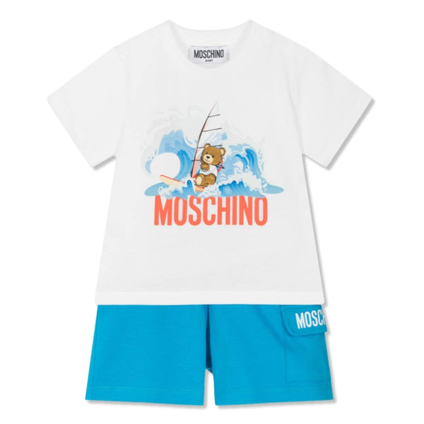 Baby Boys Blue & White Surfing Bear Shorts Set