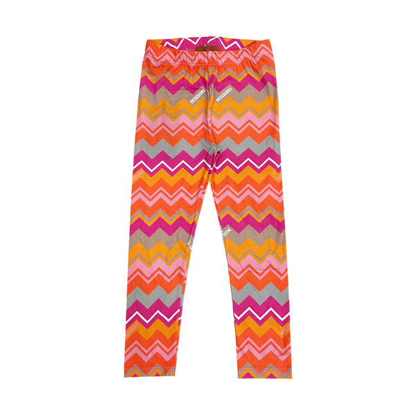 Girls Pink Cotton Knit Zigzag Leggings