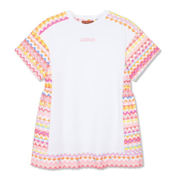 Girls White & Pink Zigzag Cotton Dress