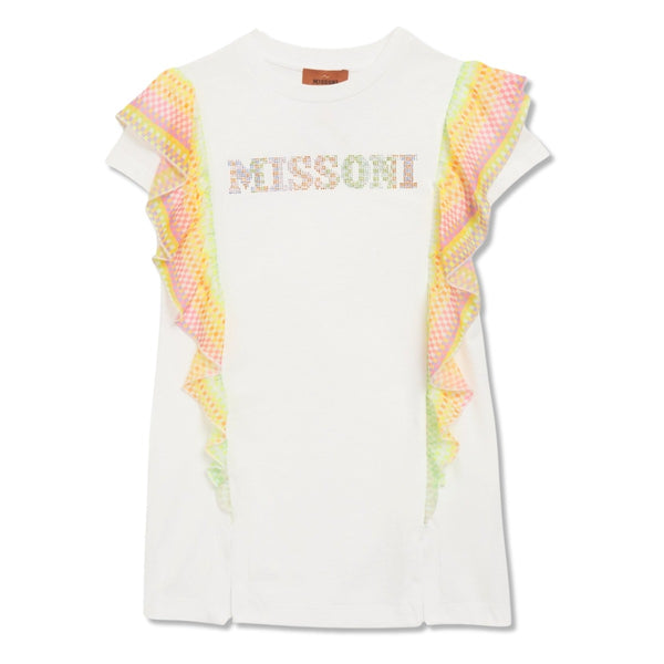 Girls White Cotton Ruffle T-Shirt Dress