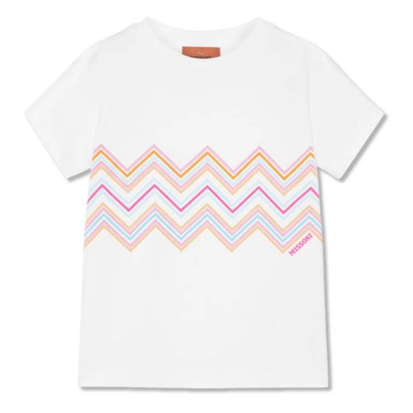 Girls White Organic Cotton Zigzag T-Shirt
