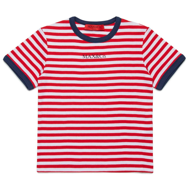 Girls Red Striped T-Shirt With Logo