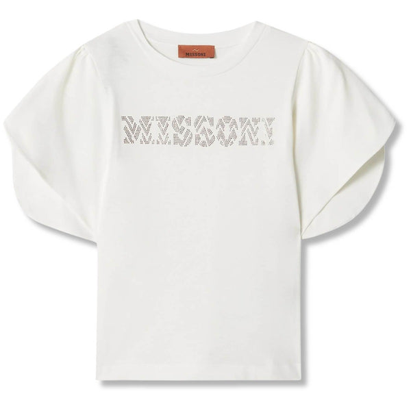 Girls White Rhinestone-Logo Top
