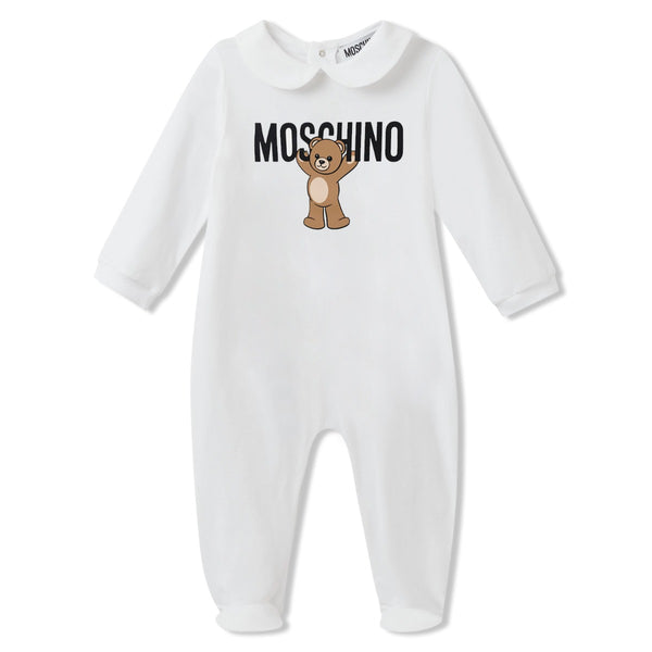 Baby Unisex White Teddy-Print Romper