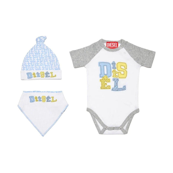 Baby Unisex White & Blue Logo-Print Romper ( Set Of 3 )