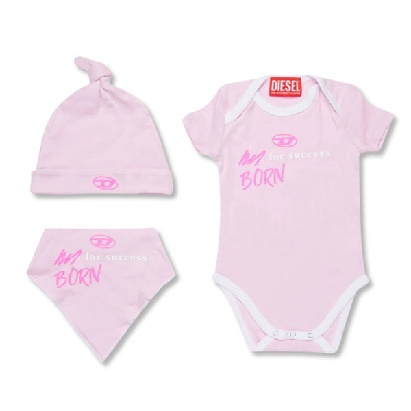 Baby Girls Pink Logo-Print Romper Set Of 3