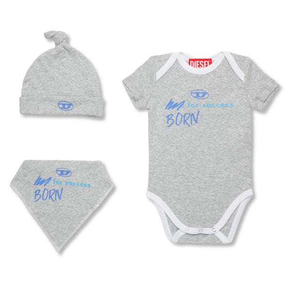 Baby Boys Grey Logo-Print Romper Set Of 3
