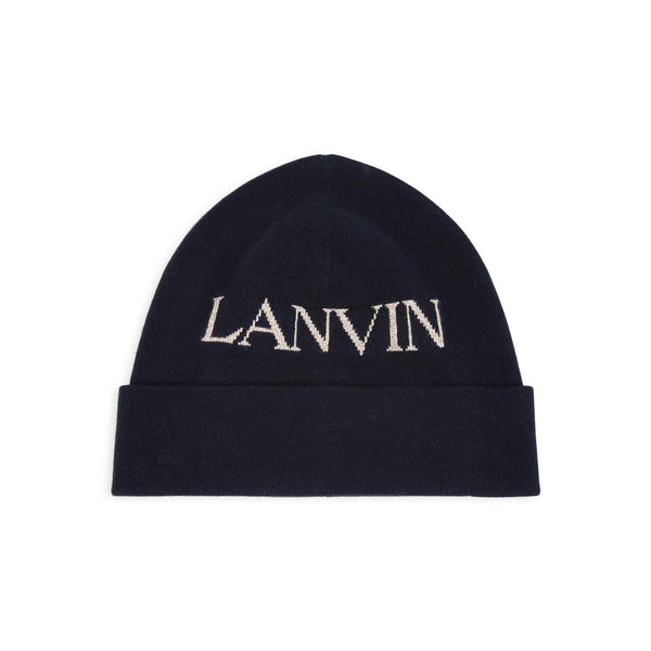 Girls Navy Blue Logo-Print Turn-Up Beanie