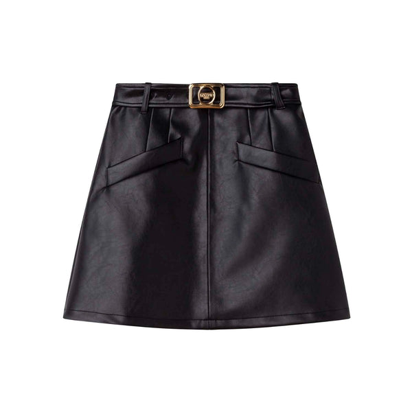Girls Black Faux Leather Skirt