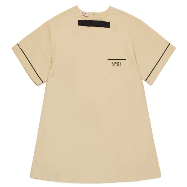 Girls Cream Logo-Print Poplin Dress