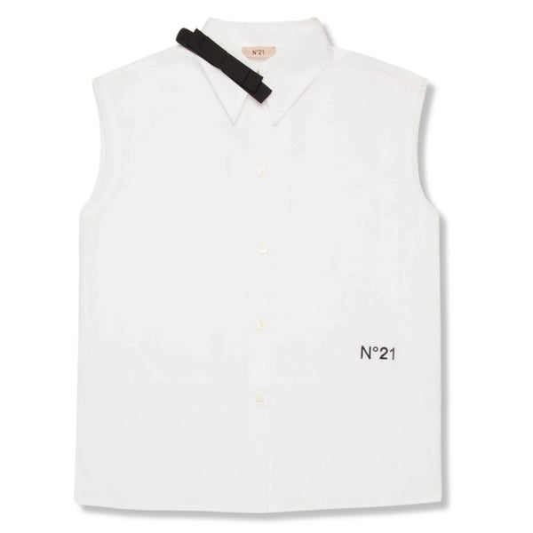 Girls White Sleeveless Shirt with Bow