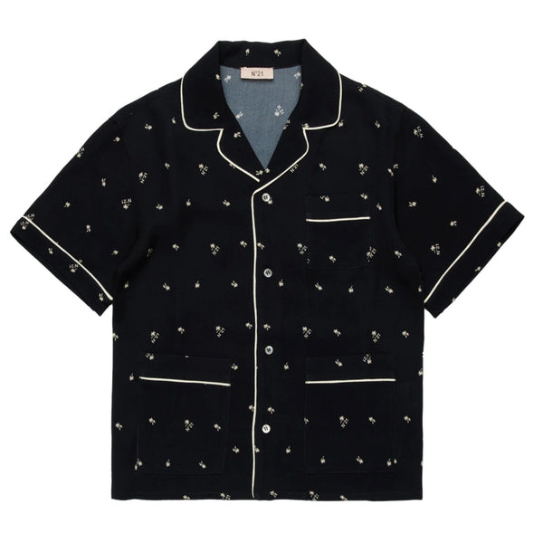 Girls Blacl Allover Palms-Prints Shirt