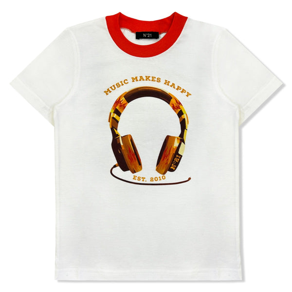 Boys White Graphic-Print Cotton T-Shirt