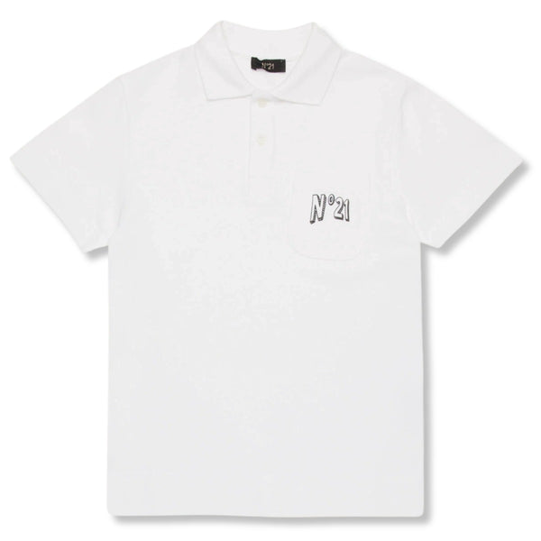 Boys White Logo-Print Polo T-Shirt