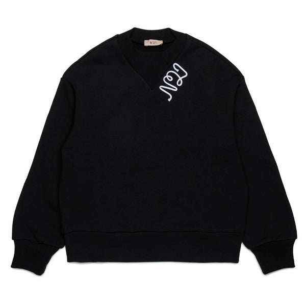 Girls Black Embroidered Logo-Print T-Shirt