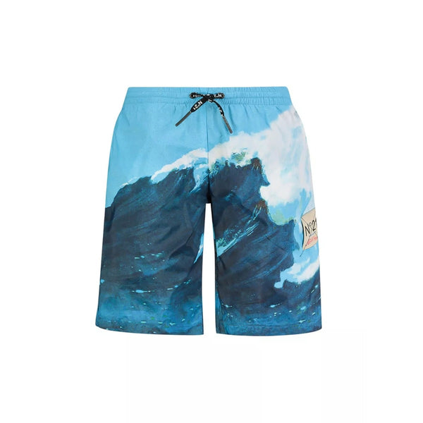 Waves Print Nylon Swim Shorts