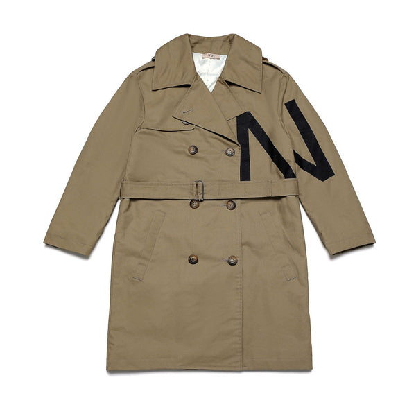 Logo Print Belted Button Front Trench Coat