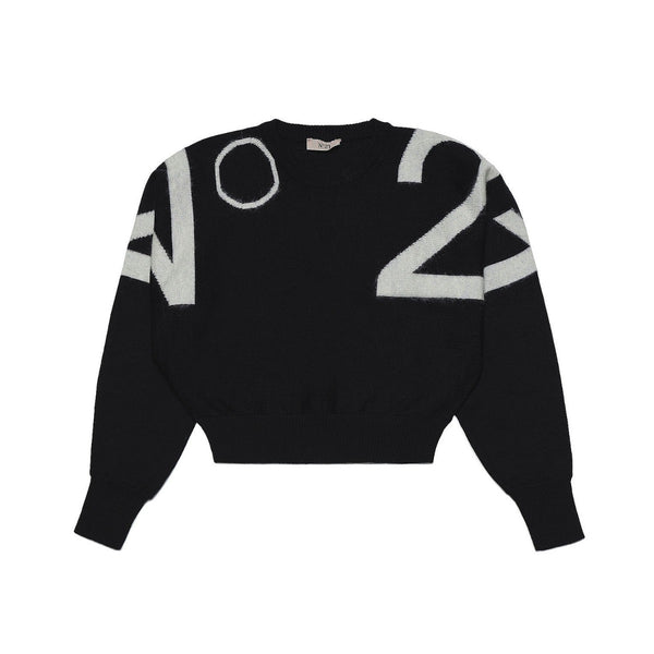 Intarsia Wool Blend Knit Black Sweater For Girl
