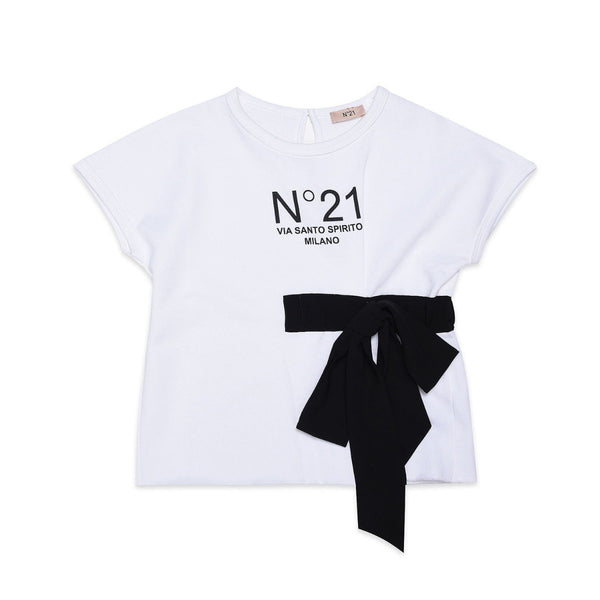 Girls N21 Bow Embellished Logo Print Top
