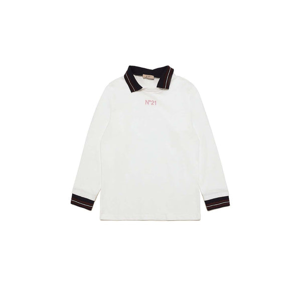 Long Sleeve White Polo Sweatshirt With Logo