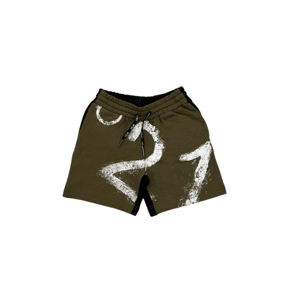 Two-Tone Green And Black Shorts With Vintage Effect Logo