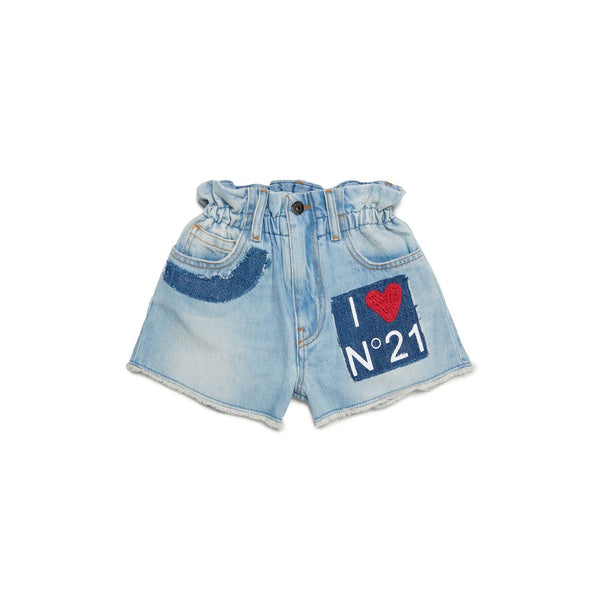 Blue Denim Shorts With Patch And I Love N21 Logo