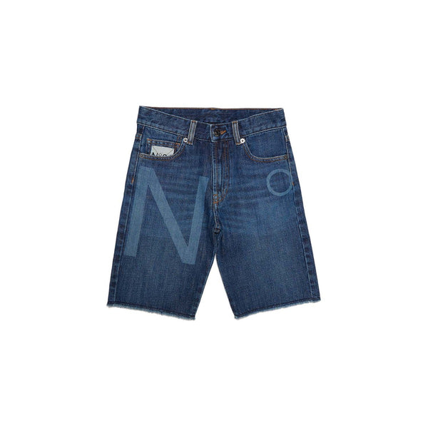 Blue Denim Shorts With Laser-Printed Logo