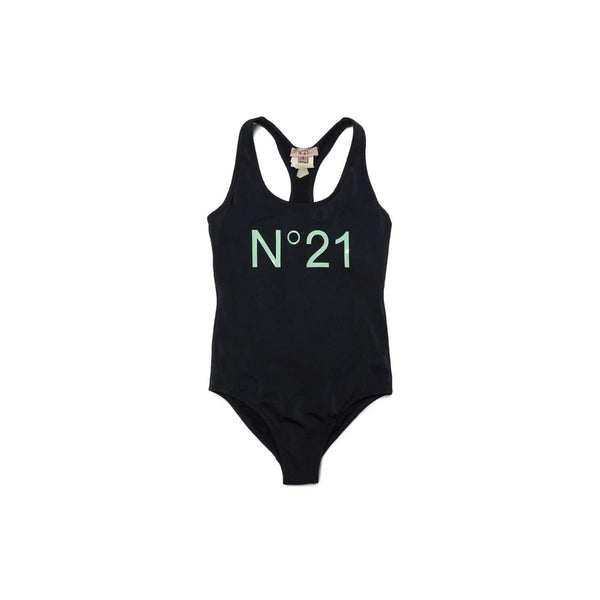 Girls Black Logo Print Swimsuit