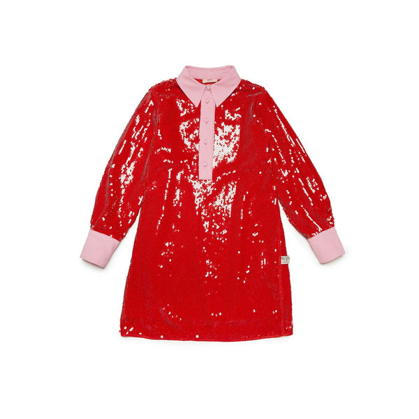 Girls Red Sequin-Embellished Dress