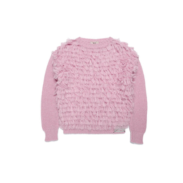 Girls Pink Fur Effect Wool Blend Sweater