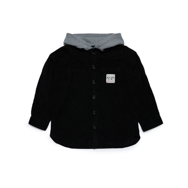 Boys Black Corduroy Hooded Shirt