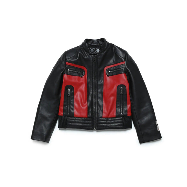 Boys Black Colorblock Leather Biker Jacket