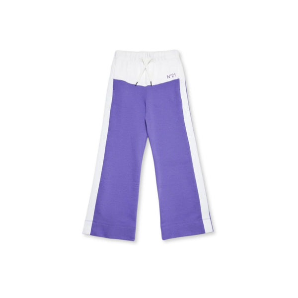 Girls White & Purple Colorblock Fleece Trouser