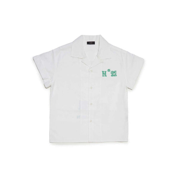Boys White Logo-Print Half Sleeves Shirt